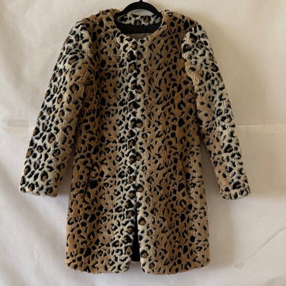 Zara Leopard Faux Fur Coat Sz S Longline Indie Sleaze Animal Print Winter Jacket - Picture 2 of 15